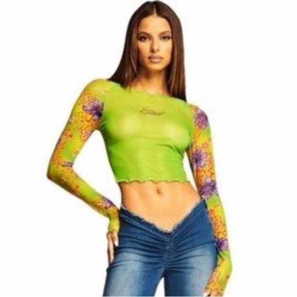 I AM GIA. Mesh Green Long sleeve. Size Small - Picture 6 of 7